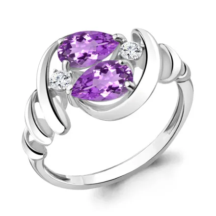 6936704А Кольцо из Серебра с аметистами, фианитами