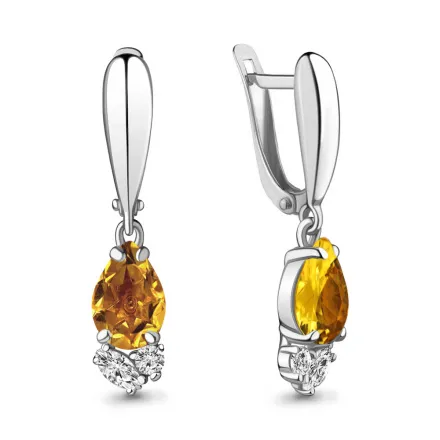 4743006А Серьги из Серебра с фианитами, цитринами