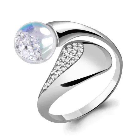 64441Г Кольцо из Серебра с стеклом, фианитами из коллекции "French ball"