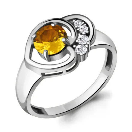 6932506А Кольцо из Серебра с фианитами, цитрином