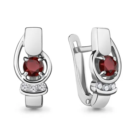4741503А Серьги из Серебра с гранатами, фианитами