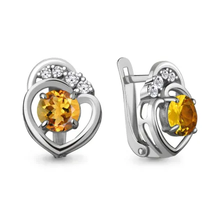 4741806А Серьги из Серебра с фианитами, цитринами