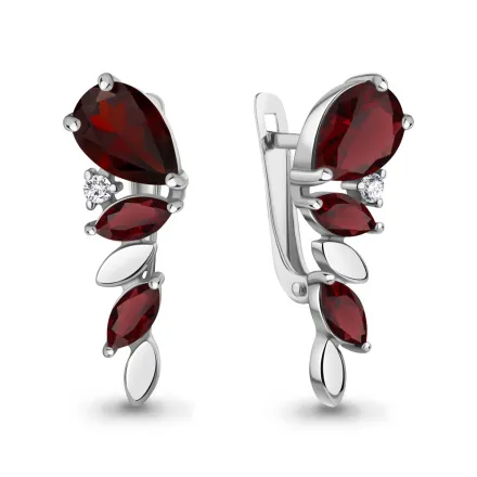45009003А Серьги из Серебра с гранатами, фианитами