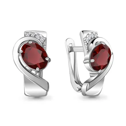 4741403А Серьги из Серебра с гранатами, фианитами