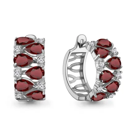 45003103А Серьги из Серебра с гранатами, фианитами