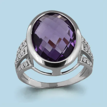 6550404А Кольцо из Серебра с аметистом, фианитами