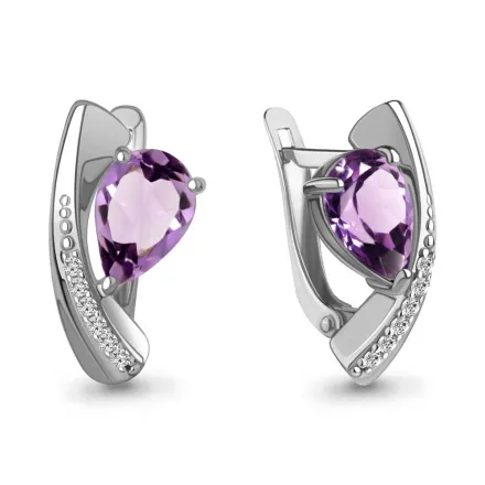 4964204А Серьги из Серебра с аметистами, фианитами