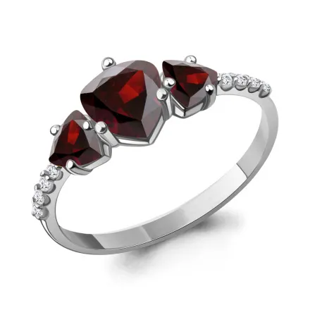 6519703А Кольцо из Серебра с гранатами, фианитами