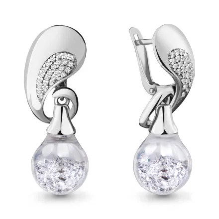 45347 Серьги из Серебра с стёклами, фианитами из коллекции "French ball"