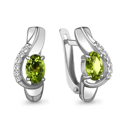 4780007А Серьги из Серебра с фианитами, хризолитами