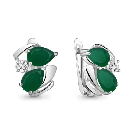 4755709А Серьги из Серебра с агатами, фианитами