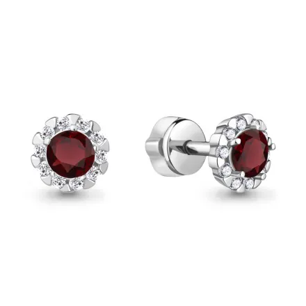 4408503А Серьги из Серебра с гранатами, фианитами