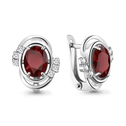 4741203А Серьги из Серебра с гранатами, фианитами