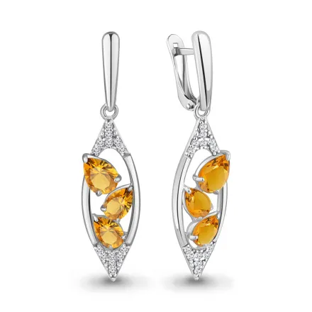 4782906А Серьги из Серебра с фианитами, цитринами