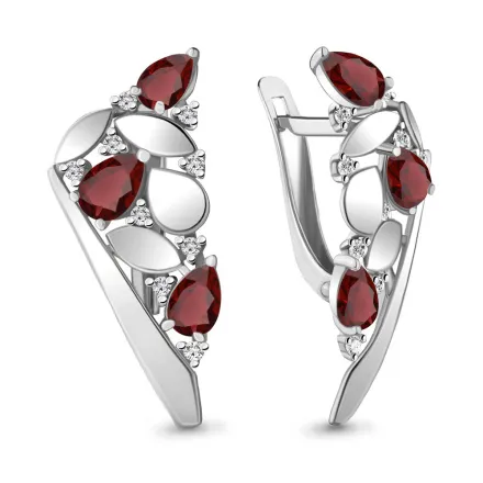 4743603А Серьги из Серебра с гранатами, фианитами из коллекции "Тея"