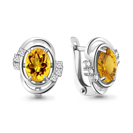 4741206А Серьги из Серебра с фианитами, цитринами
