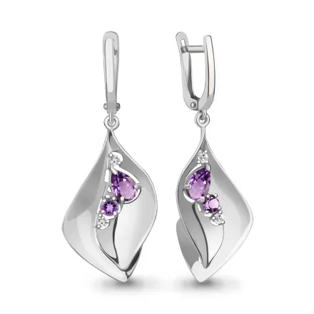4760404А Серьги из Серебра с аметистами, фианитами