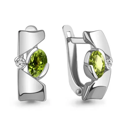 4778607А Серьги из Серебра с фианитами, хризолитами