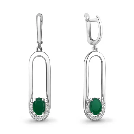 4741109А Серьги из Серебра с агатами, фианитами