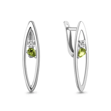4790907А Серьги из Серебра с фианитами, хризолитами