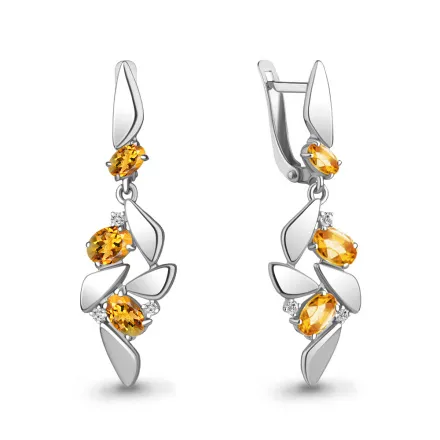 4766406А Серьги из Серебра с фианитами, цитринами