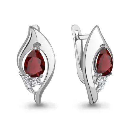 45013403А Серьги из Серебра с гранатами, фианитами