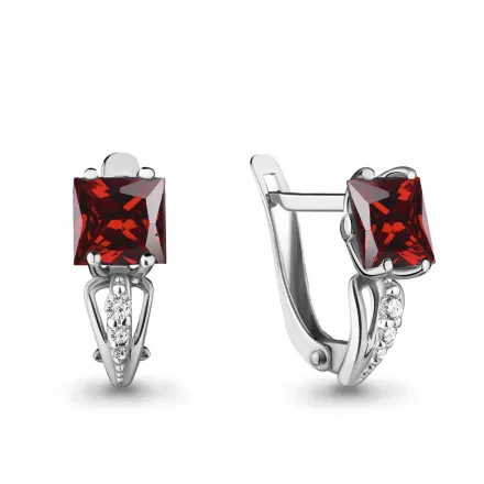 4414503А Серьги из Серебра с гранатами, фианитами