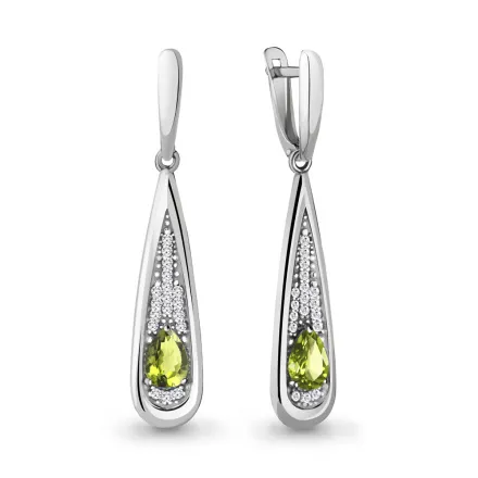 4783007А Серьги из Серебра с фианитами, хризолитами