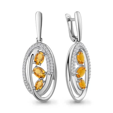 4784406А Серьги из Серебра с фианитами, цитринами