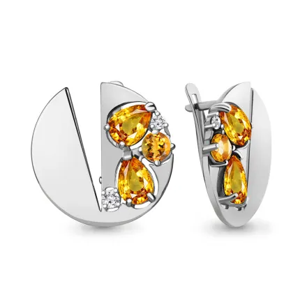 4761006А Серьги из Серебра с фианитами, цитринами