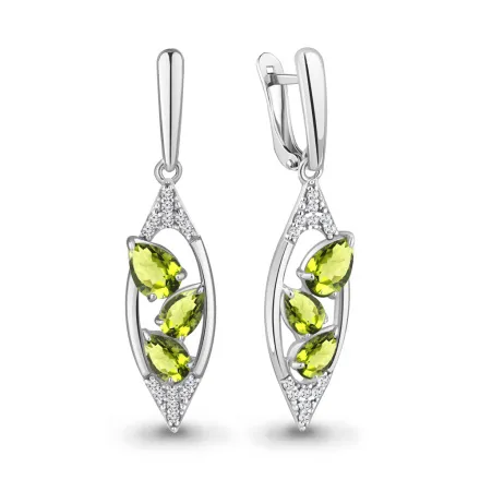 4782907А Серьги из Серебра с фианитами, хризолитами