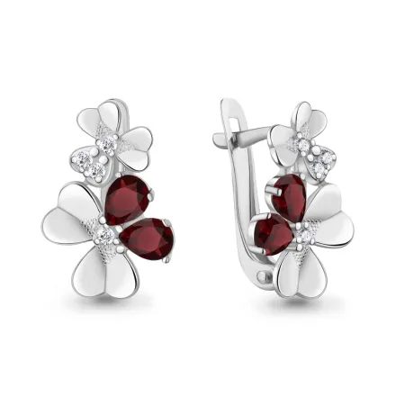 4765203А Серьги из Серебра с гранатами, фианитами