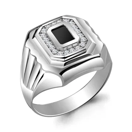 62110Ч Кольцо из Серебра с фианитами, черным фианитом
