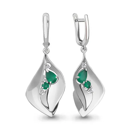 4760409А Серьги из Серебра с агатами, фианитами
