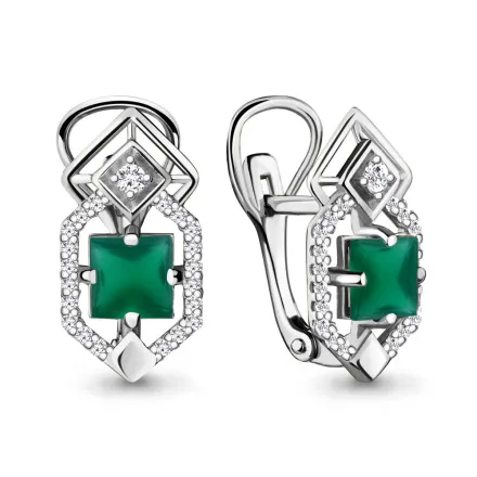 4456209А Серьги из Серебра с агатами, фианитами из коллекции "Ар-Деко"