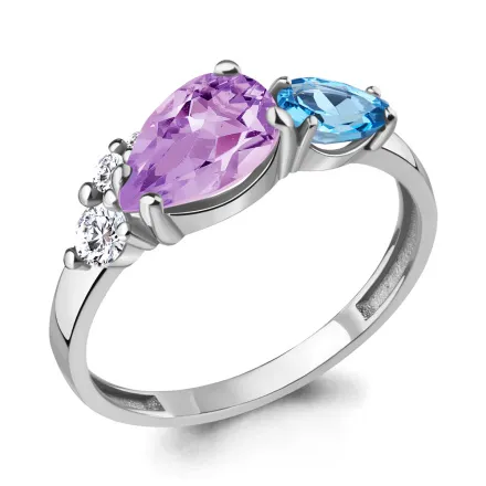 6934530А Кольцо из Серебра с аметистом, топазом свисс блю, фианитами