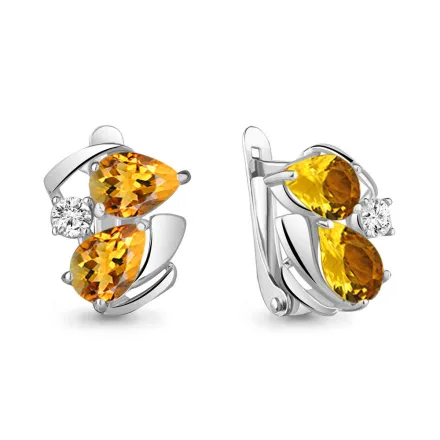 4755706А Серьги из Серебра с фианитами, цитринами