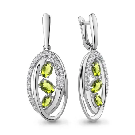 4784407А Серьги из Серебра с фианитами, хризолитами