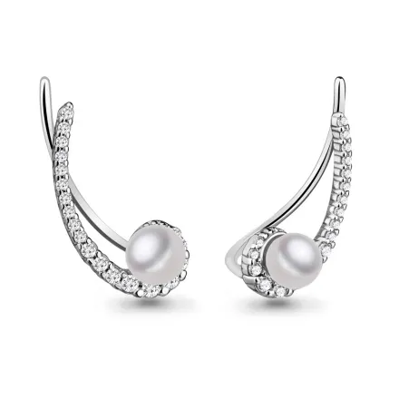 41265А Серьги из Серебра с культ. жемчугом  ааа, фианитами