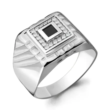62107Ч Кольцо из Серебра с фианитами, черным фианитом