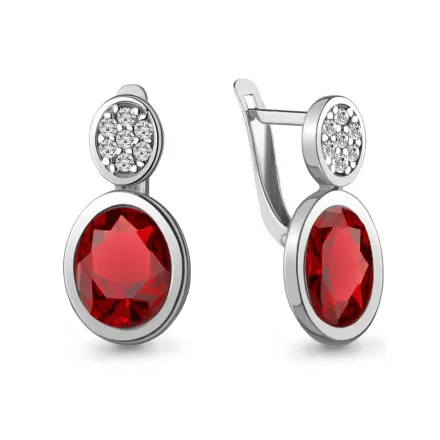 4768085А Серьги из Серебра с наногранатами, фианитами