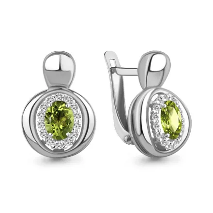 4764707А Серьги из Серебра с фианитами, хризолитами