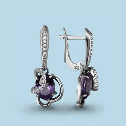 4449604А Серьги из Серебра с аметистами, фианитами
