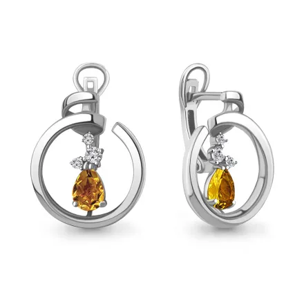 4758506А Серьги из Серебра с фианитами, цитринами