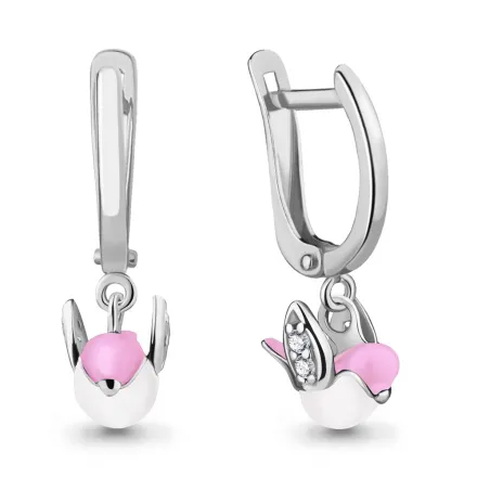 49279А Серьги из Серебра с фианитами, эмалью из коллекции "Happy"