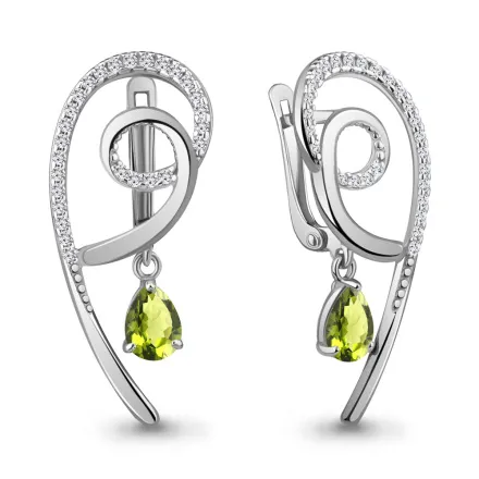 4967207А Серьги из Серебра с фианитами, хризолитами