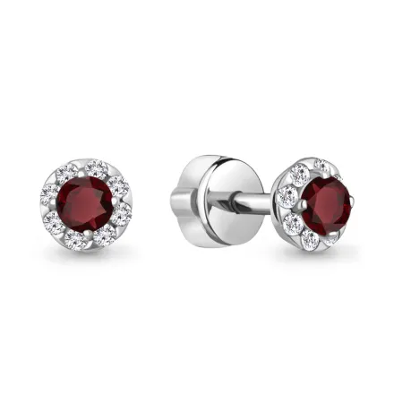 4407503А Серьги из Серебра с гранатами, фианитами