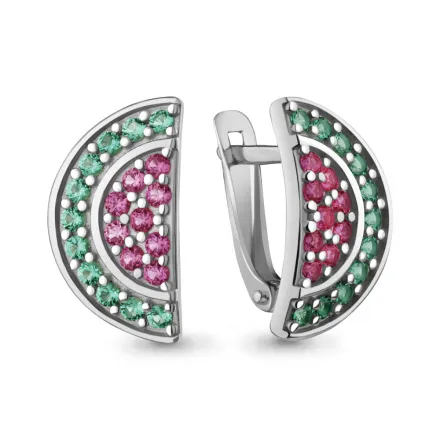 400510ВГ Серьги из Серебра с корундами иск., наноизумрудами