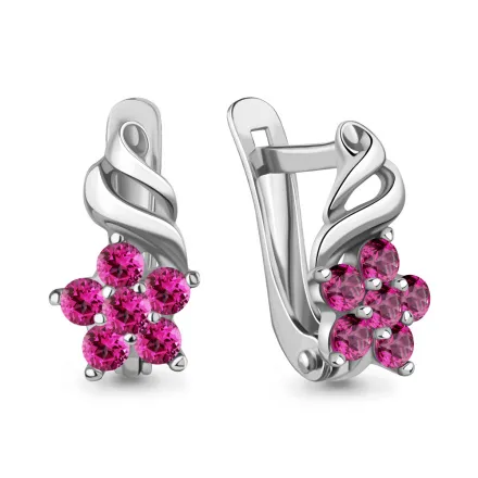 45366В Серьги из Серебра с корундами иск. из коллекции "Happy"