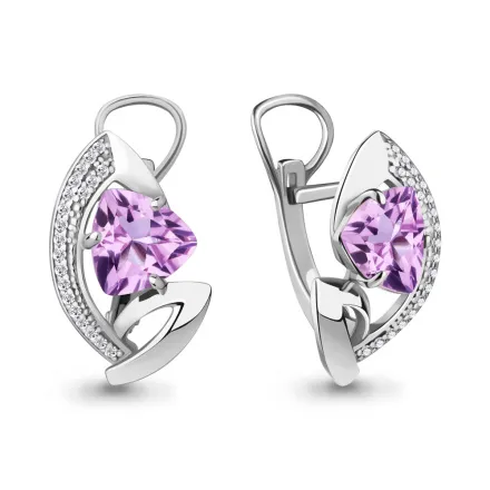 4489304А Серьги из Серебра с аметистами, фианитами